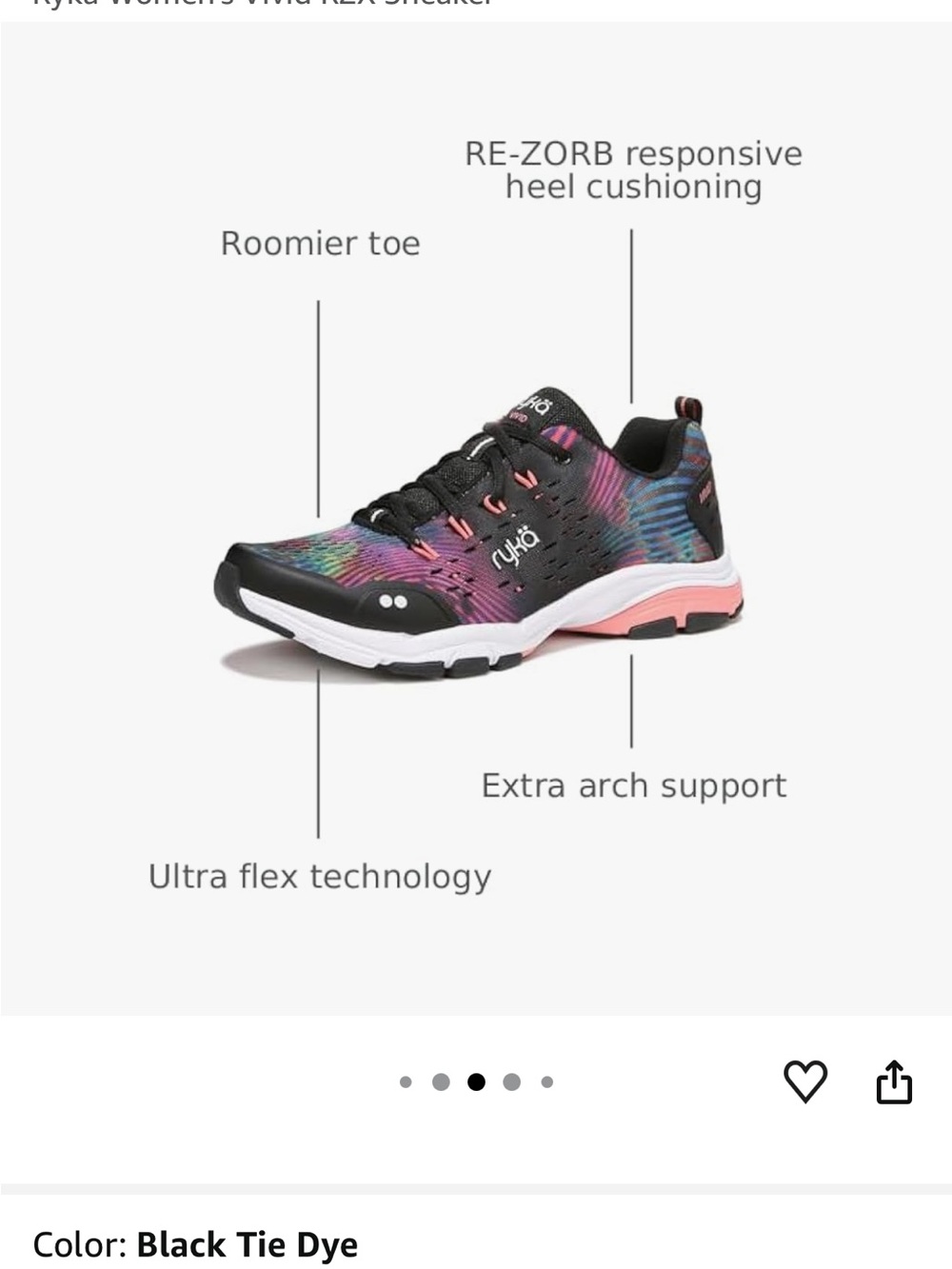 Ryka Women's Black Multicolor Athletic Lace-Up Sneakers - Picture 5 of 6